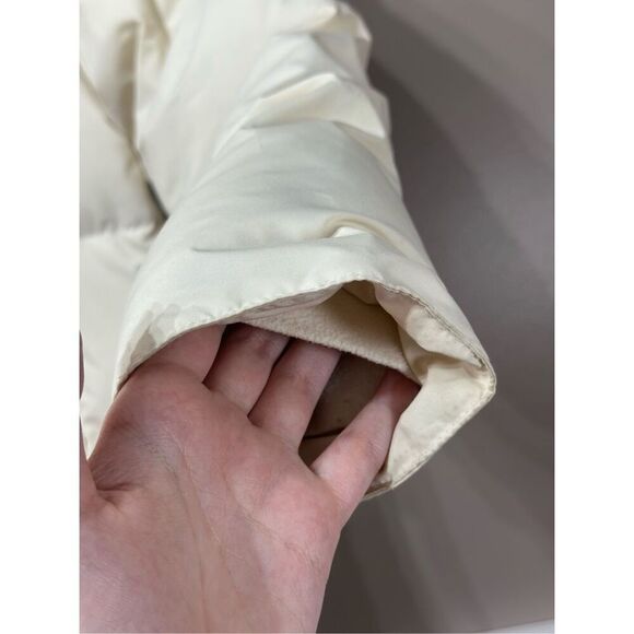 L.L. Bean Mid Long Cream Hooded Down Puffer All Weather Coat Jacket Large - Picture 3 of 11